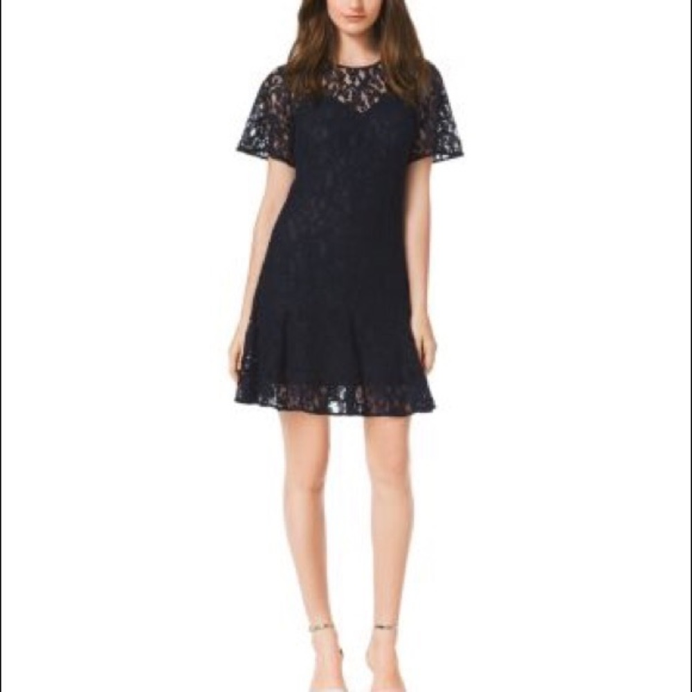 Navy Michael Michael Kors Lace Knee Length Dress